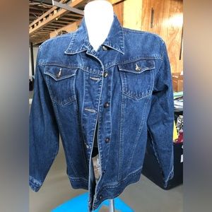 Denim blue jacket size large 100% cotton St John’s Bay authentic relaxed fit